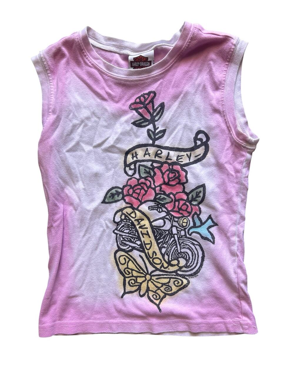 Harley-Davidson Pink and White Tie-Dye Rose Motorcycle Graphic Tank